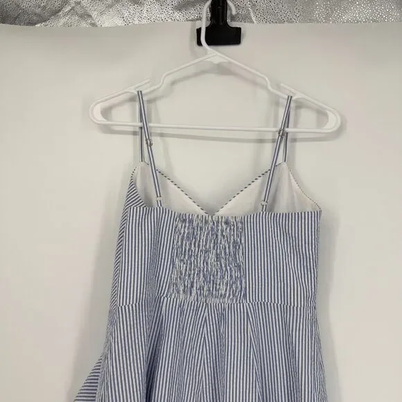 J Crew Seersucker Dress Coastal Nautical Preppy Blue White Faux Wrap Women Sz 4 - Picture 6 of 14